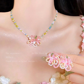 多巴胺花朵串珠项链女夏天2026新款 爆款 颈链配饰森系度假风锁骨链