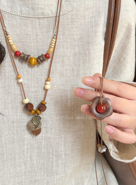 新中式橡果花朵串珠项链女复古