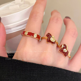 马到福来~红色滴釉小马戒指女2026新年本命年食指戒小众叠戴指环
