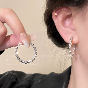 碎银子圆圈耳环女轻奢小众设计感高级耳饰品网红气质大气耳钉耳圈