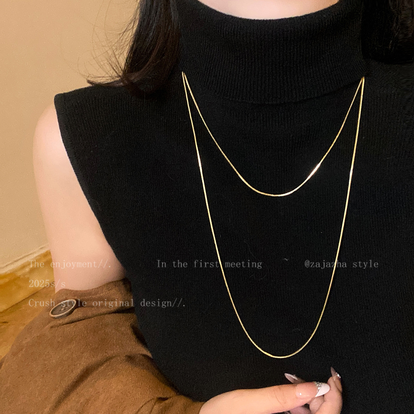 长款双层叠戴蛇骨项链女款