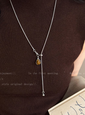 水滴星星虎眼石项链女士