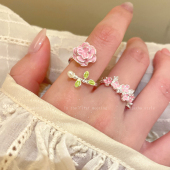 春日赴约 山茶花叠戴戒指女小众设计高级感食指戒甜美少女心指环