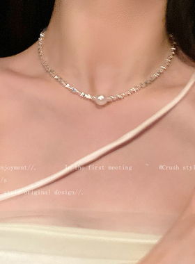 珍珠碎银子choker短项链女高级感轻奢小众锁骨链颈链项圈礼服配饰
