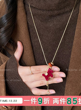 红色丝绒小马项链新年本命年秋冬