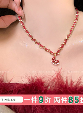 红色新年小马红绳项链女