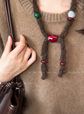 针织毛线串珠可调节项链女