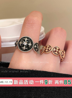 红色十字花戒指女款复古轻奢高级