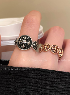 红色十字花戒指女款复古轻奢高级