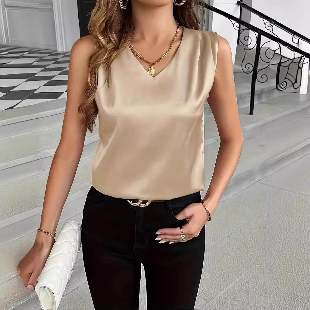 color shirt holiday womens V-neck top all-match vest