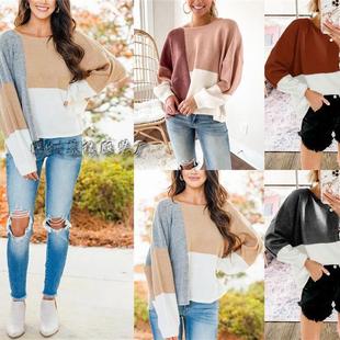 pullover knitted tie splicing sweater Womens neck back