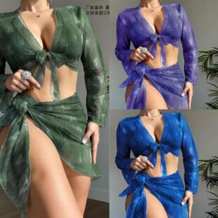 bikini female split green sexy swimsuit belt skirt