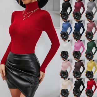 Women's Turtleneck Sweater Sexy Slim Fit Knit Top