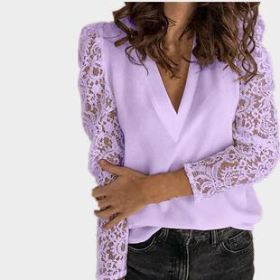 slim bottoming patchwork Lace fit sleeve shirt long women