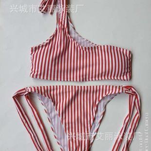 Bow One Striped Shoulder Sexy Swimsuit Bikini