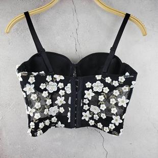 crop fashion nightclub rhinestone flower corset bra