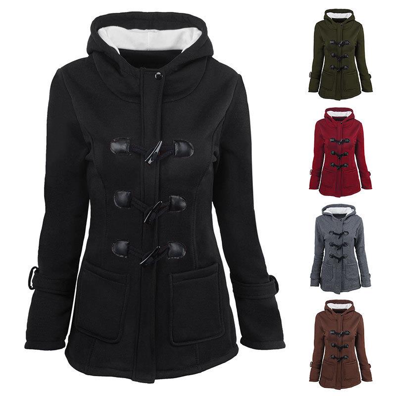 Hooded ox-horn leather buttoned jacket padded coat