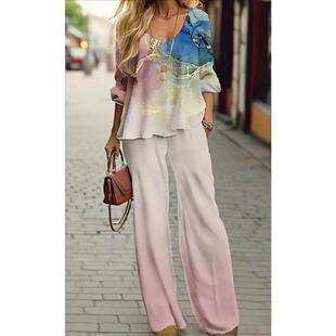 outifts lady gradient pants print office straight lapel