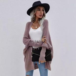 womens solid sweater cardigan color Round loose neck