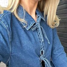 loose pockets fit autumn denim lapel women jackets tops