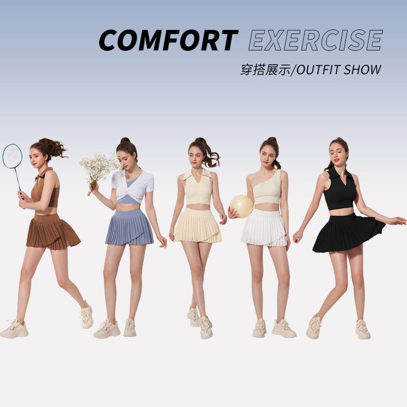 pleated two-piece skirt nude pants running skirt short