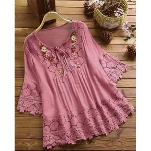 elegant lace and Cotton womens linen loose splicing fitting