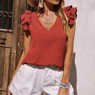 sleeveless top vest clothing shirt ruffled neck womens