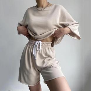 Sleeve Shorts Half Womens Round Suit Loose piece Street Two