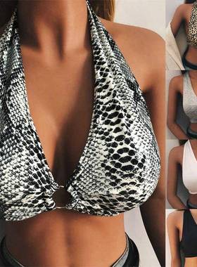 women halter neck leopard sports bra tank vest lace up