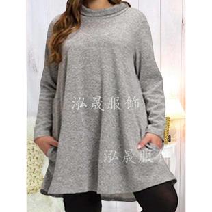 clothing loose pocket Plus neck womens round slim size