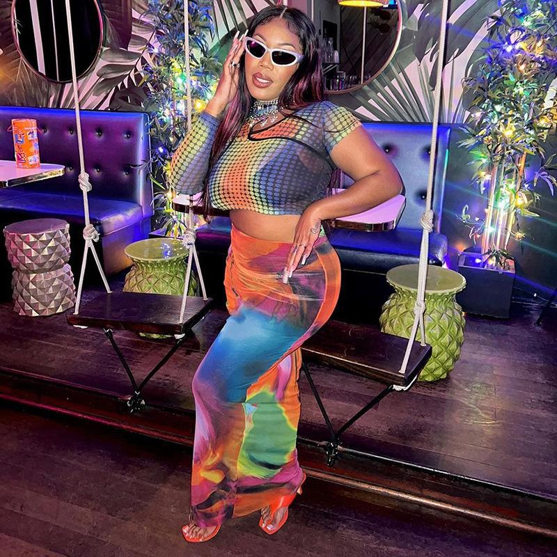 Womens casual painted belly-exposing slim-fit hip-wrapped