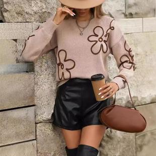 Sweater Cardigan Flower Knitted Fashion Jacquard Womens