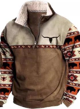 men hoodies pullover oversized zip graphics tribal fleeced