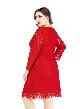 Plus size womens lace red dress waist slimming dress sexy