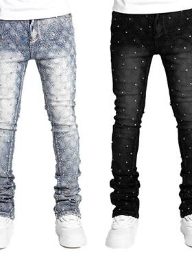 men denim fashion individualistic straight-leg trousers