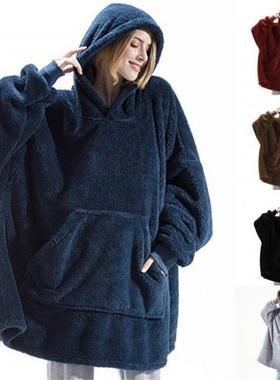 Loose double-sided fleece hoodie thick wearable blanket