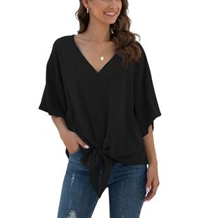 Shirt Batwing Collar Front Chiffon Sleeve Top Short