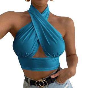 tops out strap cross over women halter cut front neck