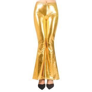 trousers metallic shiny bottom flare leather waist girls