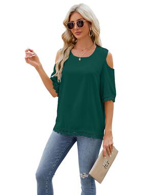 Three-quarter Womens Neck Loose Lace Round Off-the-shoulder