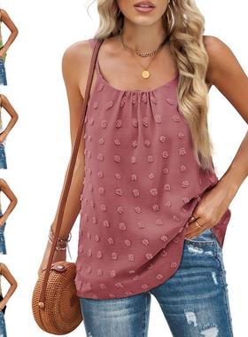 Round Neck Vest Jacquard Women Adjustable Camisole for