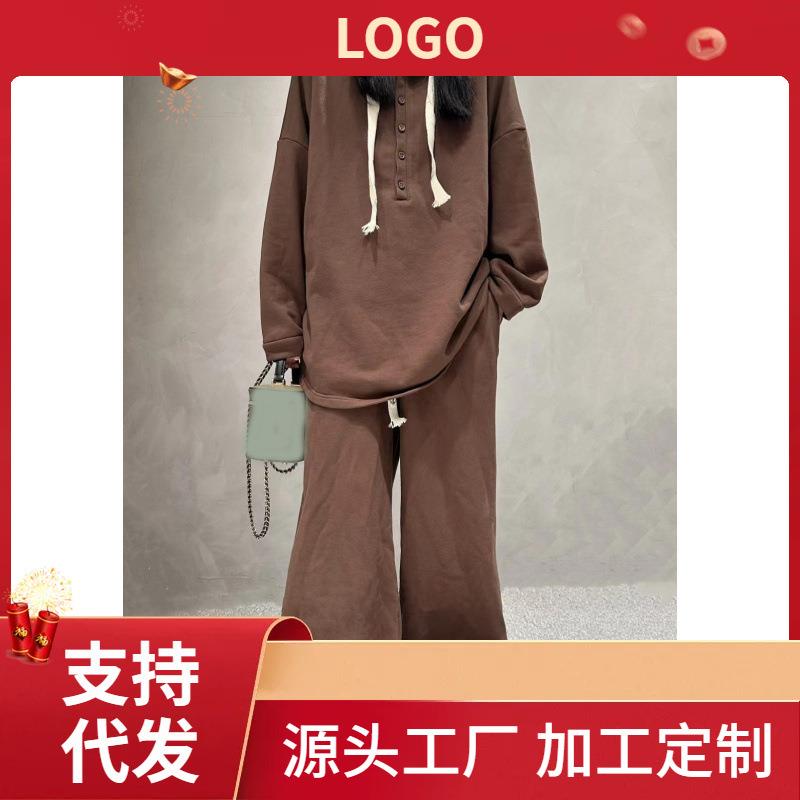 pants wide-leg loose sweatshirt long-sleeved style literary