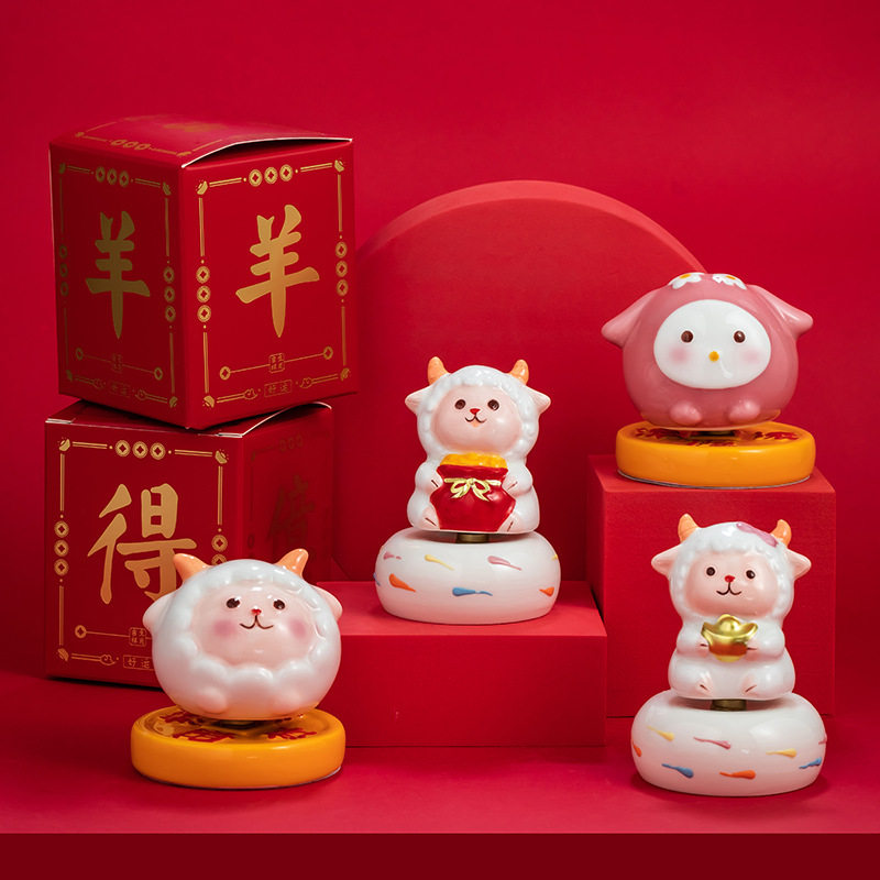创意可旋转羊羊摆件2026新款陶瓷储钱罐店铺开业家居礼品饰品