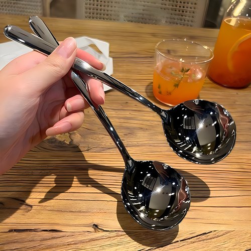 特厚304不锈钢圆勺家用精致高颜值韩式长柄轻奢吃饭调羹拌饭汤匙