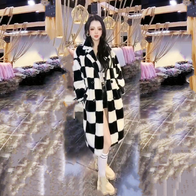 仿水貂绒长款皮草外套女厂家直销