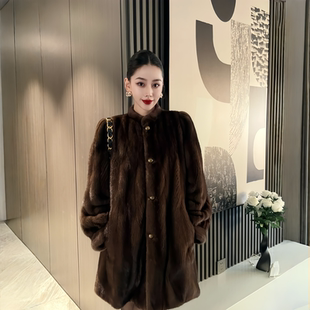 2025秋冬新款整貂皮大衣女皮草外套小立领进口天鹅绒水貂毛年轻款