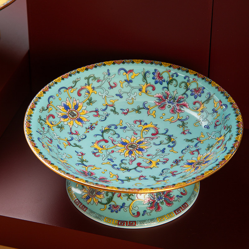 景德镇珐琅彩陶瓷高脚供盘中式家用宫廷点心盘零食供奉糖果盘子,餐饮具,果盆/果盘/果篮,淘宝优惠券,粉丝福利购,淘宝优惠卷