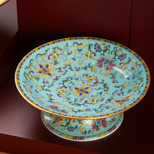 景德镇珐琅彩陶瓷高脚供盘中式家用宫廷点心盘零食供奉糖果盘子