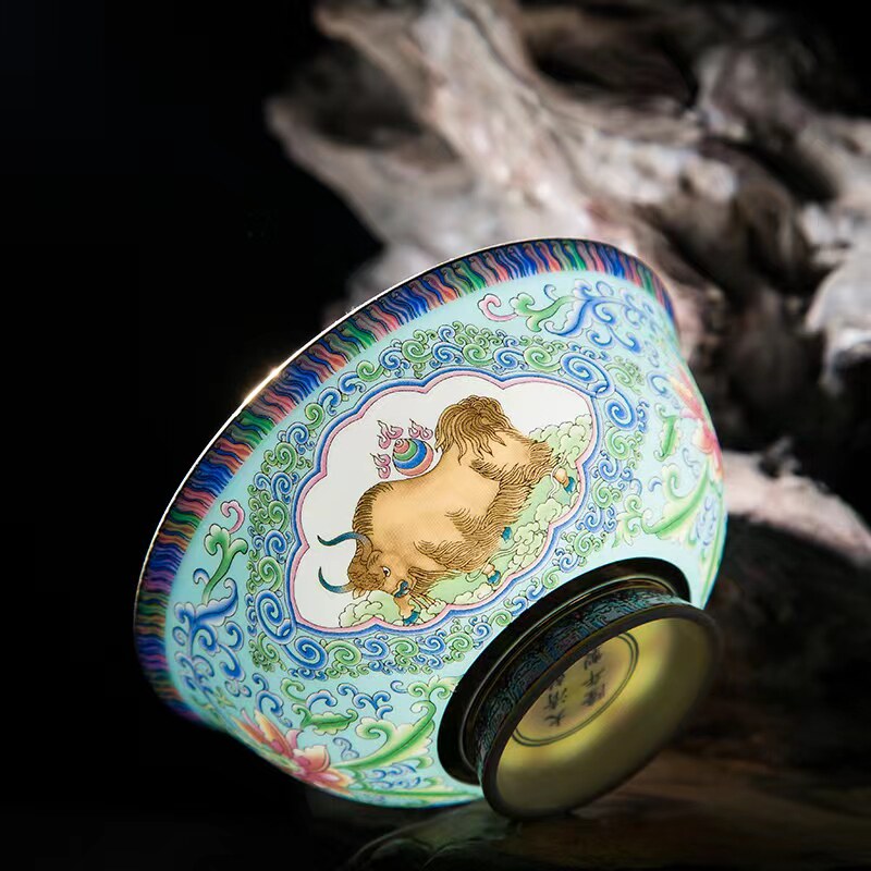 珐琅彩骨瓷家用米饭碗藏族碗仿古创意中式高档金边景德镇陶瓷餐具