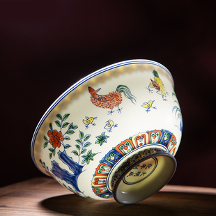 斗彩鸡碗米饭碗汤碗面碗景德镇陶瓷餐具家用仿古高脚防烫骨瓷碗